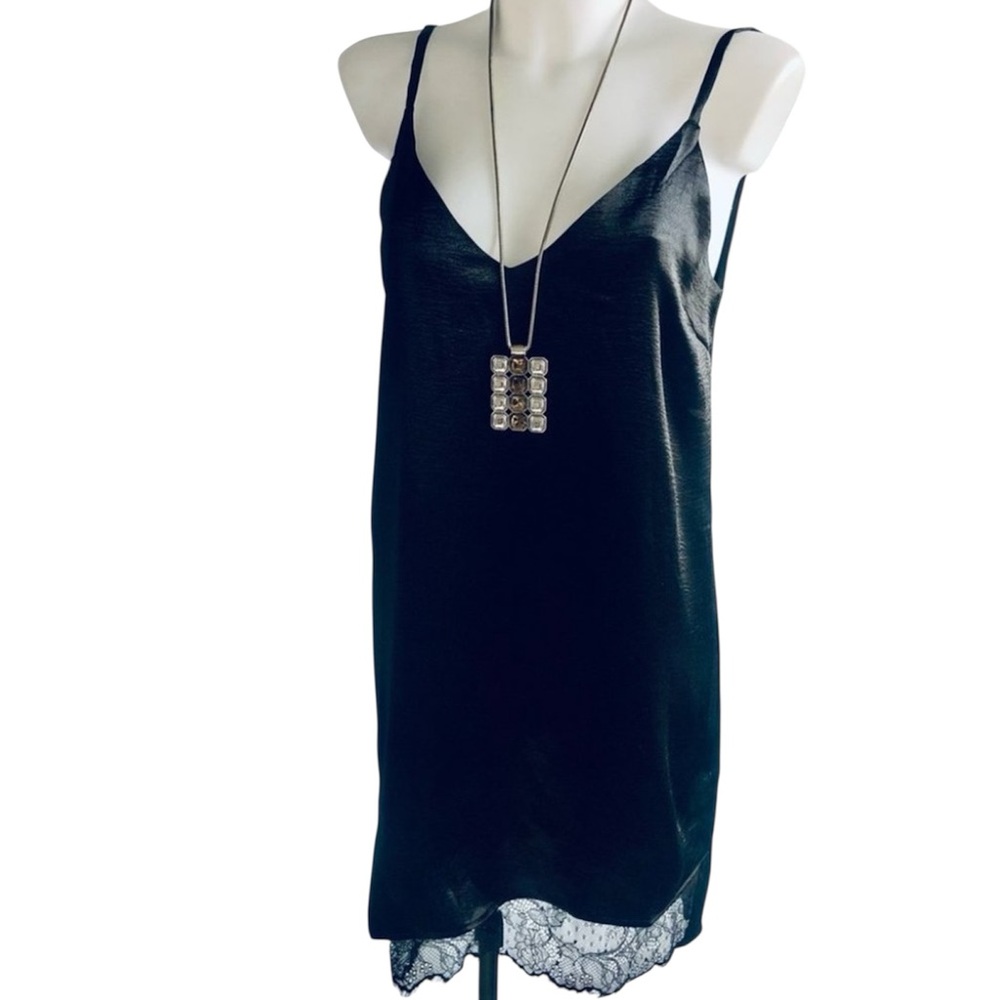 Little Mountain Vancouver Black & Lace Silky Slipdress LBD Size Small